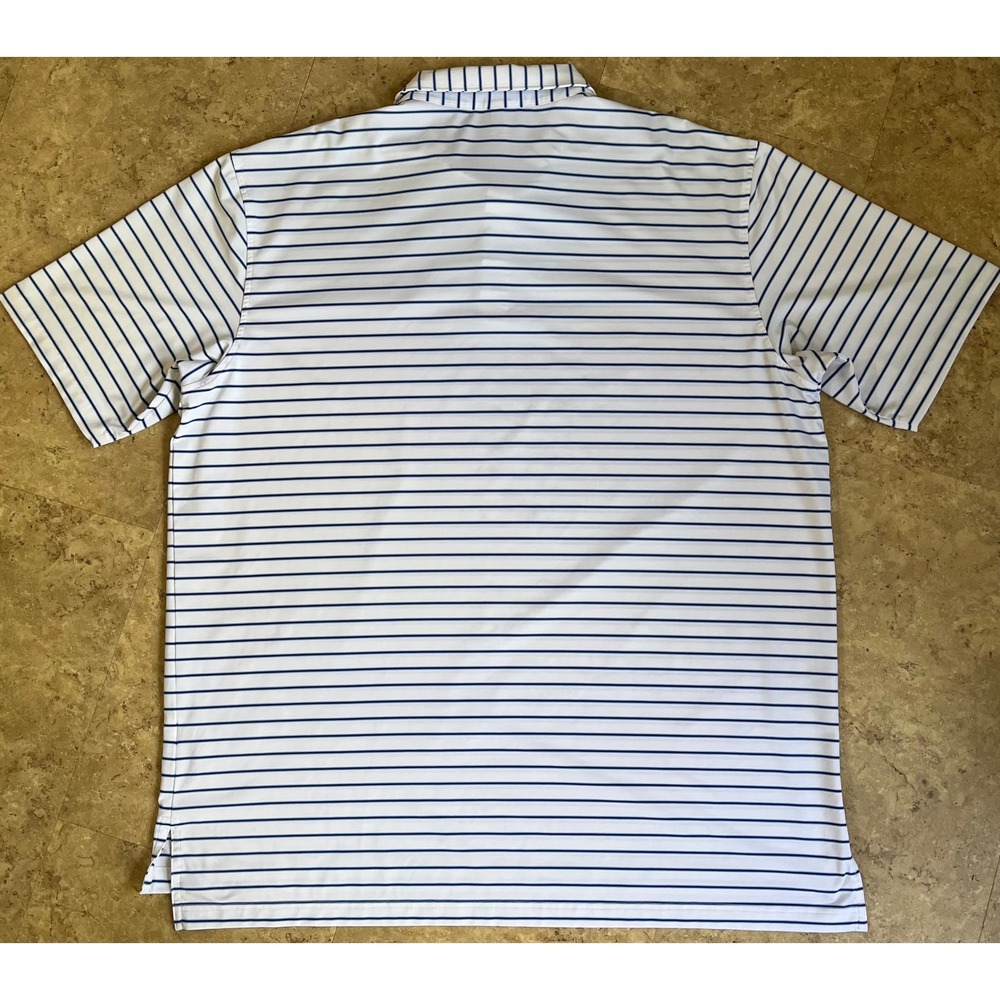 Peter Millar Summer Comfort Mens XXL Polo Shirt White Blue Striped Performance - Picture 3 of 7